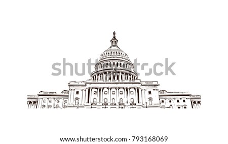 Washington DC, US Capitol Building. Hand drawn sketch illustration in vector.