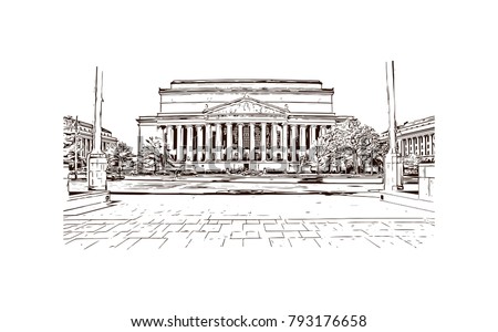 Archives of the United States Building in Washington DC. Hand drawn sketch illustration in vector.