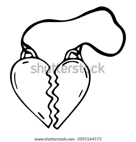 Two halves of the heart . Vector doodle illustration of two halves of a heart keychain. valentine's Day icon