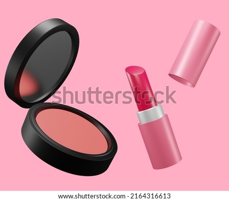blush on cheek and listick make up 3d rendered 