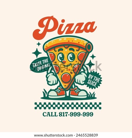 pizza cartoon character vector illustation 