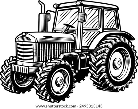 farm tractor vector hand drawn sketch illustration