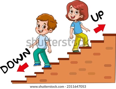 kids walking up and down cartoon vector