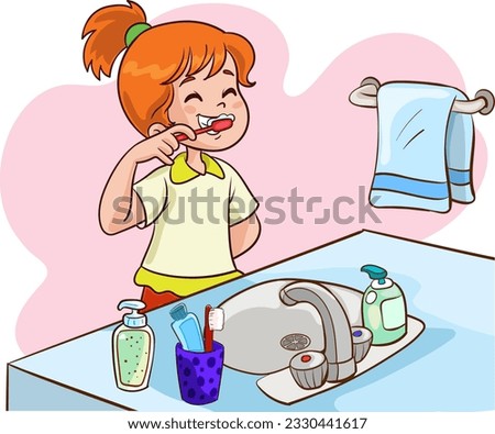 Similar – Image, Stock Photo Cute boy brushing teeth in cozy bathroom