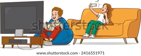 Similar – Image, Stock Photo Children playing video game in evening time