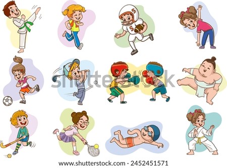 Set of Kids Playing Different Sports Vector Illustration