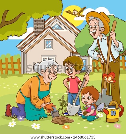 Similar – Image, Stock Photo Watering flowers with a water nozzle