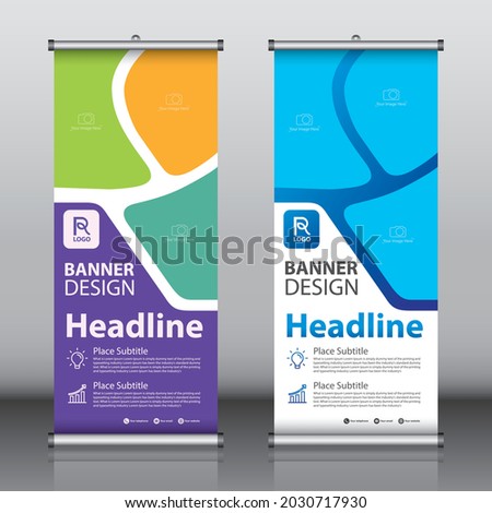 Roll up banner design template vector, abstract background, modern x-banner, rectangle size