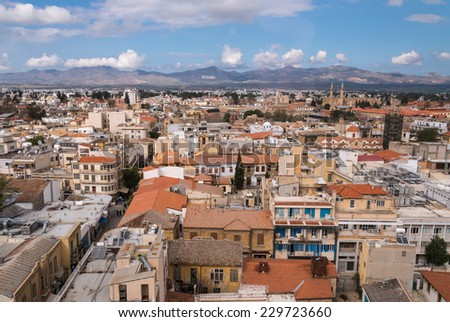 View north over the capital city of Lefkosa (Nicosia) in Cyprus from Ledras towards the Turkish North Cyprus.