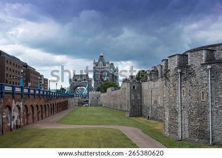 LONDON, UK - JULY 7, 2014 : The Tower of London with Tower Bridge in the background, central London, England. Europe.