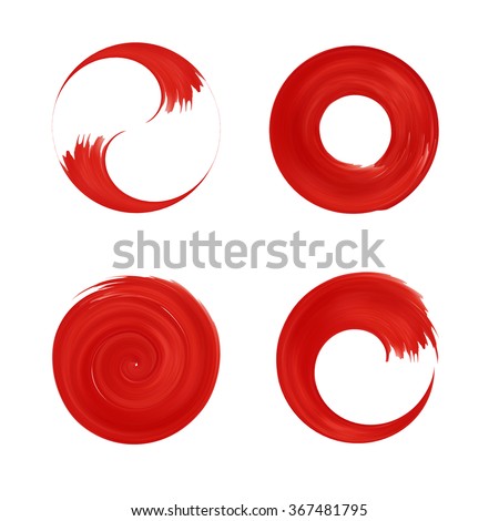 Set of red round element for design. Japan red circle.  Logo templates. Brush stroke swirls .