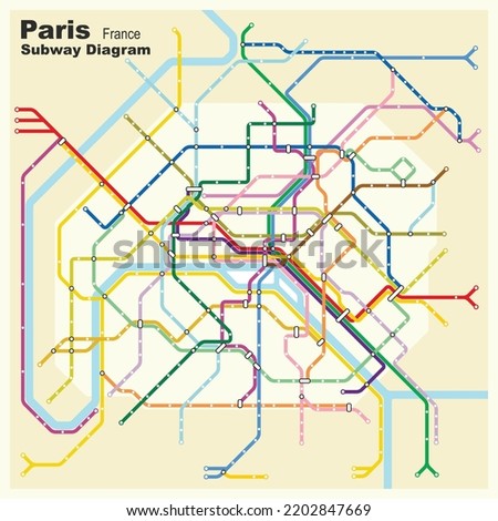 Layered editable vector illustration of the subway diagram of Paris,France.