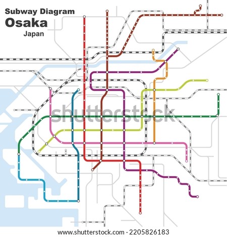 Layered editable vector illustration of the subway diagram of Osaka,Japan.