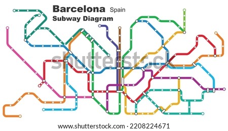 Layered editable vector illustration of the subway diagram of Barcelona,Spain.