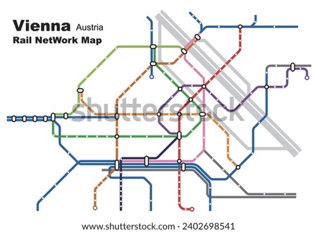 Layered editable vector illustration of Rail Network Map of Vienna,Austria