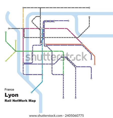 Layered editable vector illustration of Rail Network Map of Lyon,France