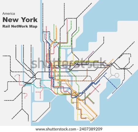 Layered editable vector illustration of overview map of urban transportation in New York,America