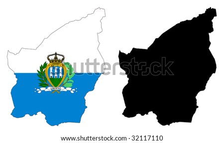 Layered editable vector illustration country map of San Marino,which contains two versions, colorful country flag version and black silhouette version.