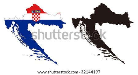 Layered editable vector illustration country map of Croatia,which contains two versions, colorful country flag version and black silhouette version.