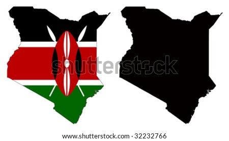 Layered editable vector illustration country map of Kenya,which contains two versions, colorful country flag version and black silhouette version.