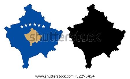 Layered editable vector illustration country map of Kosovo,which contains two versions, colorful country flag version and black silhouette version.