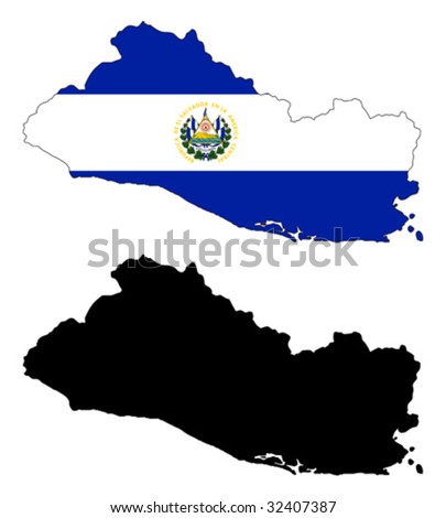 Layered editable vector illustration country map of El Salvador,which contains two versions, colorful country flag version and black silhouette version.