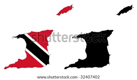 Layered editable vector illustration country map of Trinidad and Tobago,which contains two versions, colorful country flag version and black silhouette version.