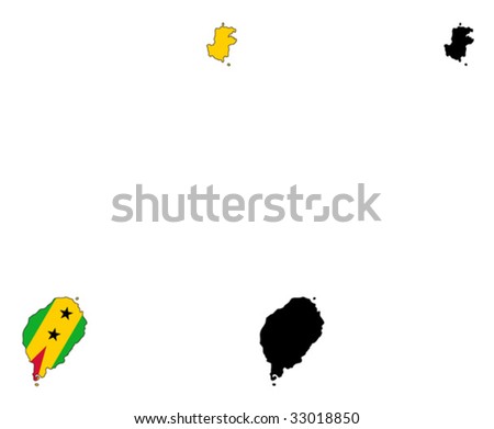 Layered editable vector illustration country map of Sao Tome and Principe,which contains two versions, colorful country flag version and black silhouette version.