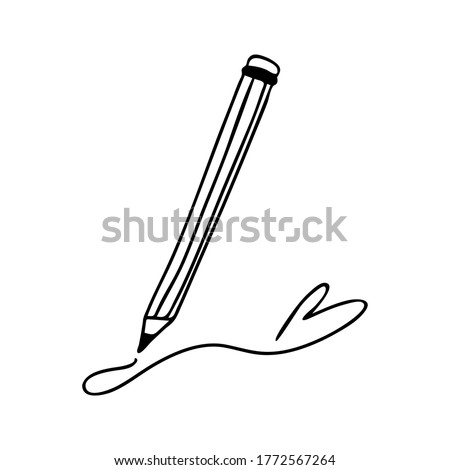 Pencil style Doodle with a line on the paper in the shape of a heart. Sketch is a black outline. The concept of creating a drawing using a pencil from the heart. Print for a t-shirt or your design