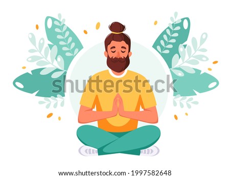 Image, Stock Photo Man meditating in Lotus pose