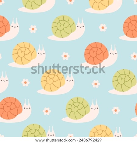 Seamless pattern with cute snails. Spring seamless pattern. Vector illustration in flat style