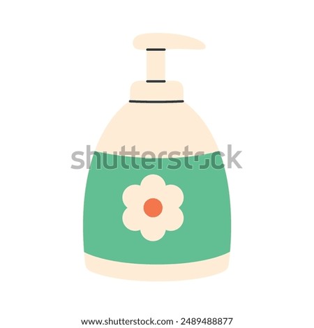 Liquid soap bottle. Intimate soap for women hygiene. Female sanitary gel in bottle with pump cap and dispenser. Gynecological cosmetic liquid for body care. Vector illustration in flat style