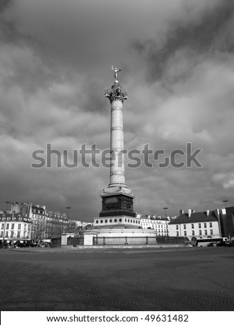 Paris, France - The Column of July dominates the Place de la Bastille. It marks the site of the prison known as the Bastille which was stormed by the Mob in 1789 at the start of the French Revolution.