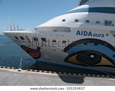 ODESSA, UKRAINE - JUNE 11,2012: Passenger ship M/S AIDA AURA (Built: 2003, Flag: Italy) visit Port of Odessa on 11 June, 2012 in Odessa, Ukraine.