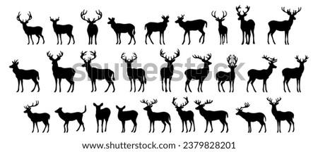 set of silhouettes of reindeer. male and female deer isolated on a white background. eps 10	
