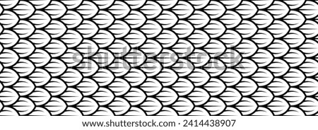Dragon snake reptile fish mermiad scale seamless pattern tile. Dinosaur skin seamless pattern. Vector black line background.
