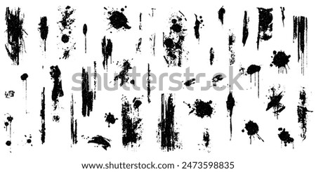 Abstract Ink Splatter, Drip, and Brush Stroke Texture Pack. Black Grunge Artistic Elements for Graphic Design, Digital Art, Backgrounds, Posters, and Creative Projects Vector