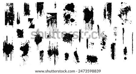 Abstract Ink Splatter, Drip, and Brush Stroke Texture Pack. Black Grunge Artistic Elements for Graphic Design, Digital Art, Backgrounds, Posters, and Creative Projects Vector