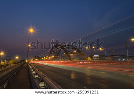 Speed lines on the bridge in city.