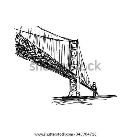 illustration vector doodle hand drawn of sketch San francisco bridge, usa, isolated on white