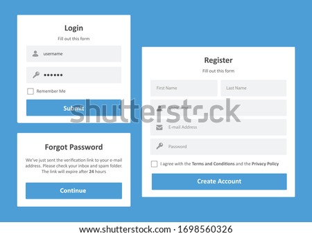 Login and Register Form with Blue Theme for Desktop Application or Website Imagine de stoc © 