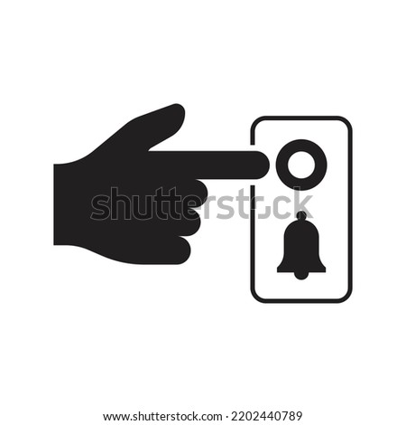 Ring door bell icon. Hand pushing the button sign. Pressing the doorbell symbol. isolated on white background. vector illustration