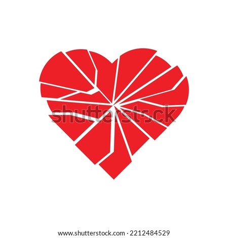 Red broken heart vector icon design. Heartbreak  broken heart or divorce vector icon. isolated on white background