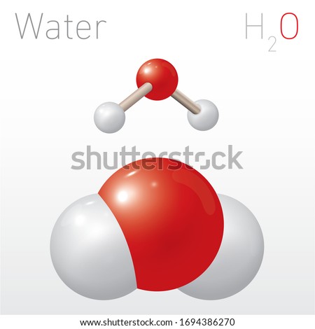 Water H2O Structural Chemical Formula and Molecule Model. Chemistry Education Vector Illustration