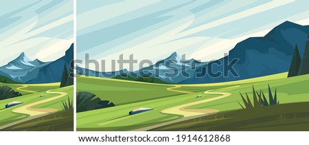 Mountain landscape with road. Set of beautiful non-urban scenes in vertical and horizontal orientation.