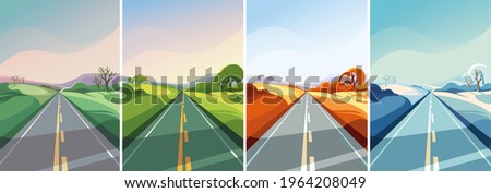 Road at different times of year. Outdoor scenes in vertical orientation.