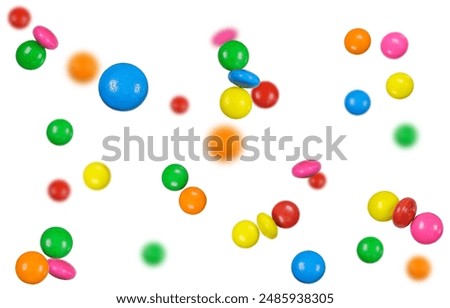 Image, Stock Photo Many colorful candies fall down in front of a black background