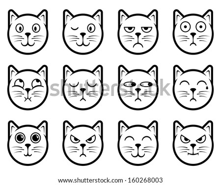 Vector icons of cat smiling faces