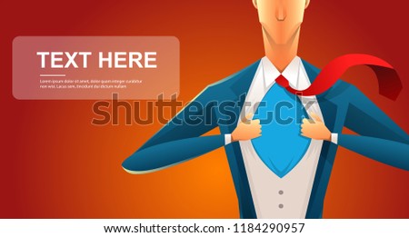 Handsome young man in a business suit wearing a tie with a white shirt. Vector illustration on white background. The concept of a successful businessman. Hero, ripping off his shirt.