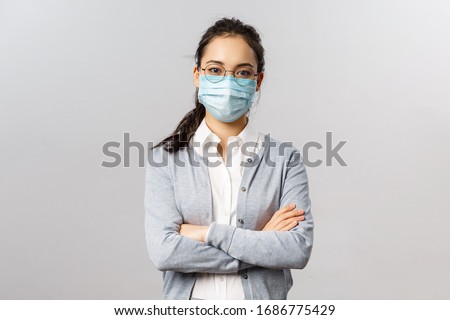 Similar – Image, Stock Photo Serious vaccinated girl with band aid on arm